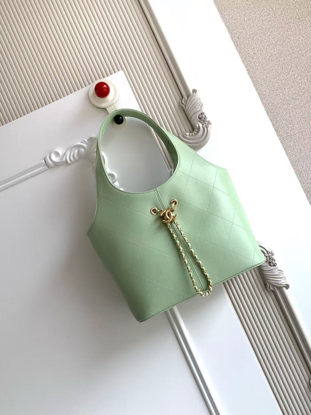 Chanel Medium Shopping Bag Green Leather & Gold-Tone Metal AS6108 A
