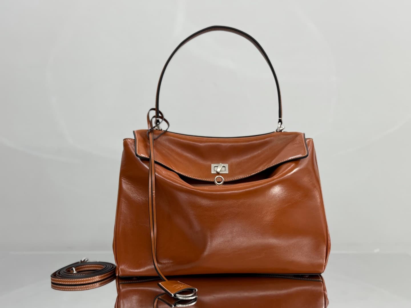 Balenciaga Rodeo Medium Bag in Tan Leather With Silver-Tone Metal TOP