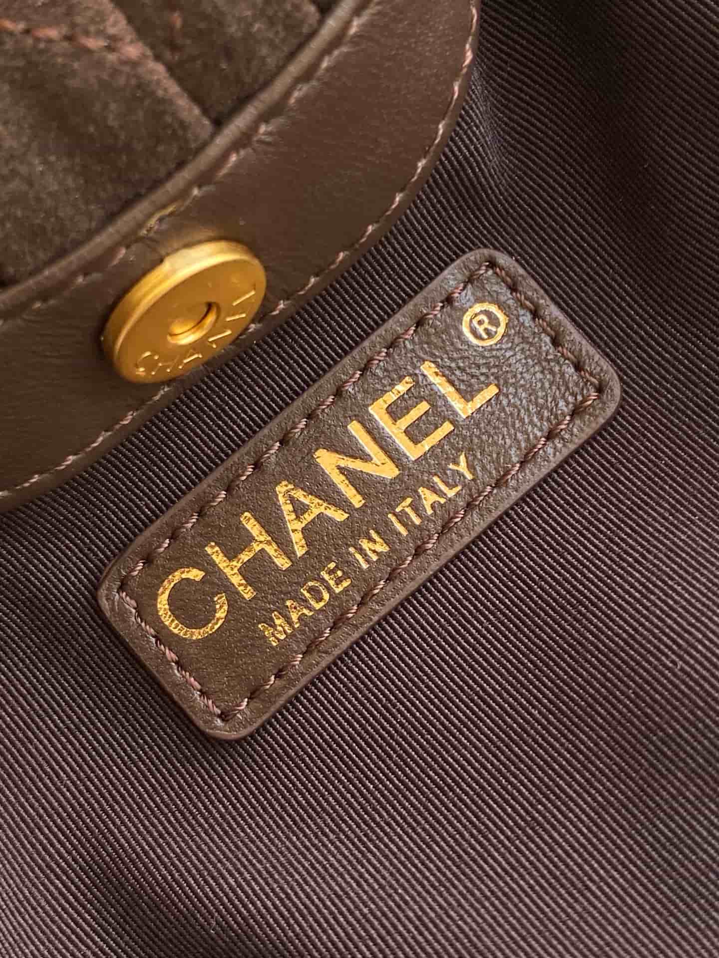 Chanel Mini Hobo Bag Suede Calfskin Turtoise-Shell Effect Plexi & Gold-Tone Metal Brown AS4981 High