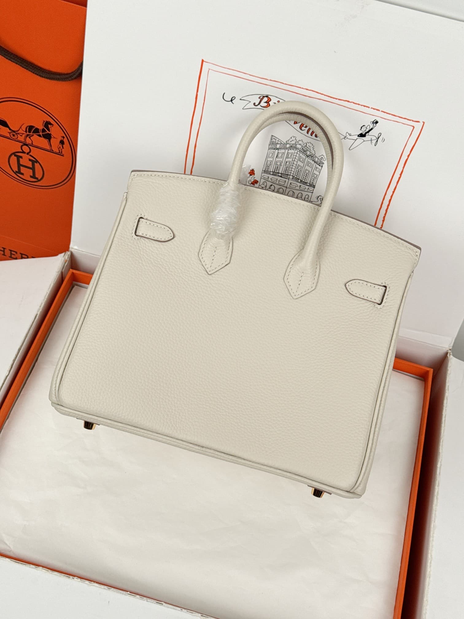 Hermes Birkin 25/30 Bag Togo Calfskin Leather Craie High