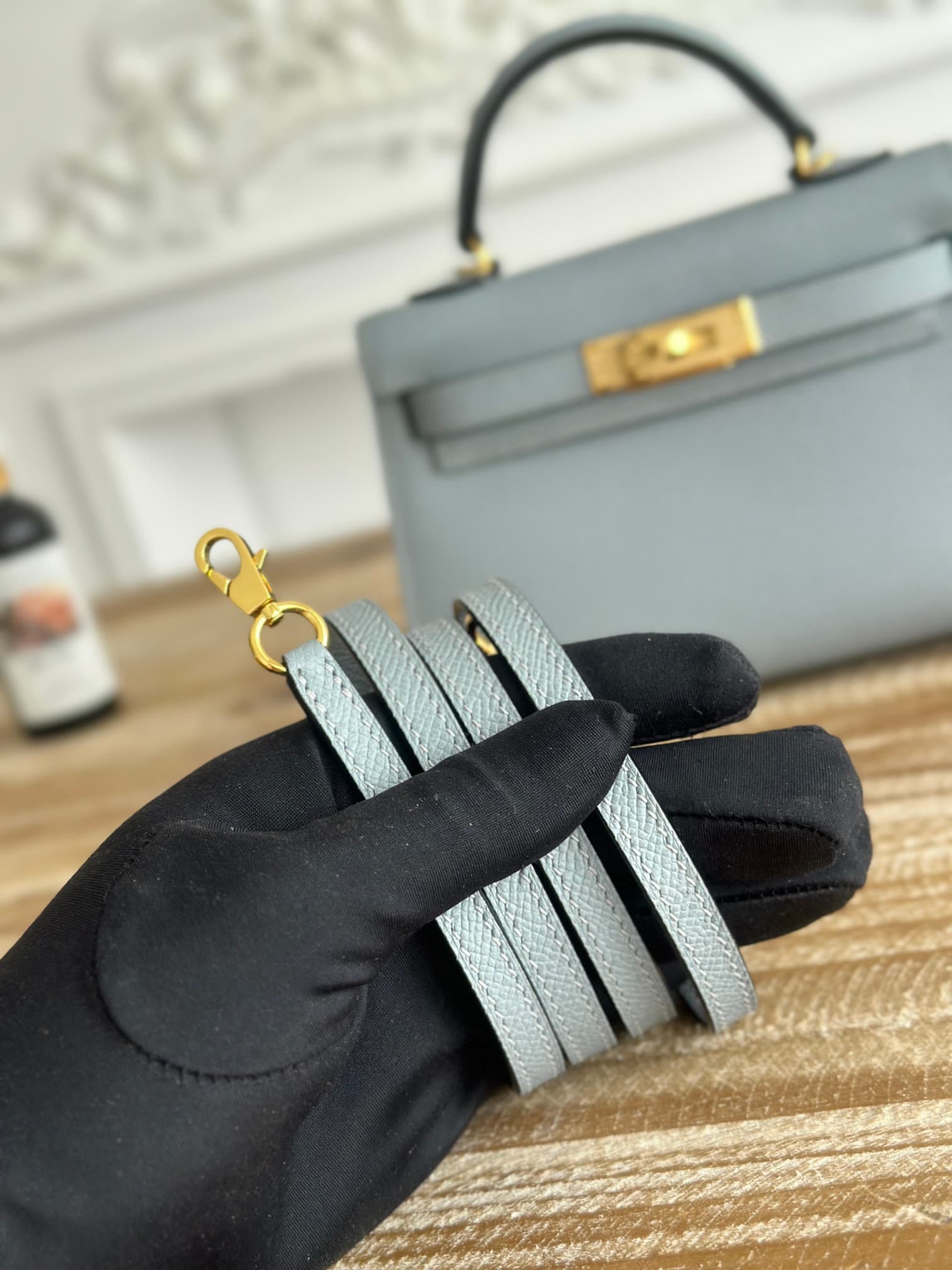 Hermes Kelly Mini II Bag Epsom Leather WAX Blue Lin High