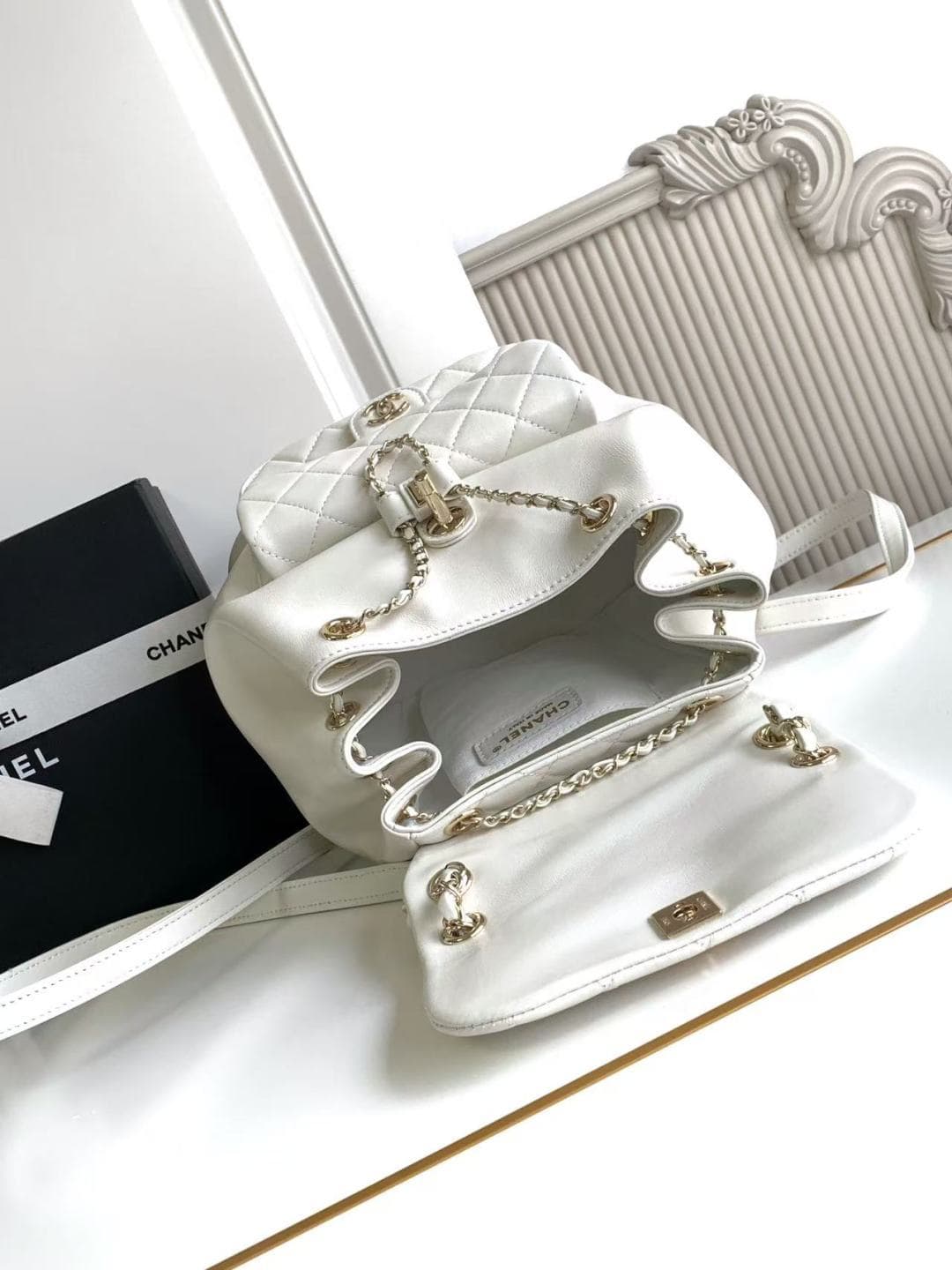 Chanel Medium Quilted Duma Backpack Lambskin AS3618 White A
