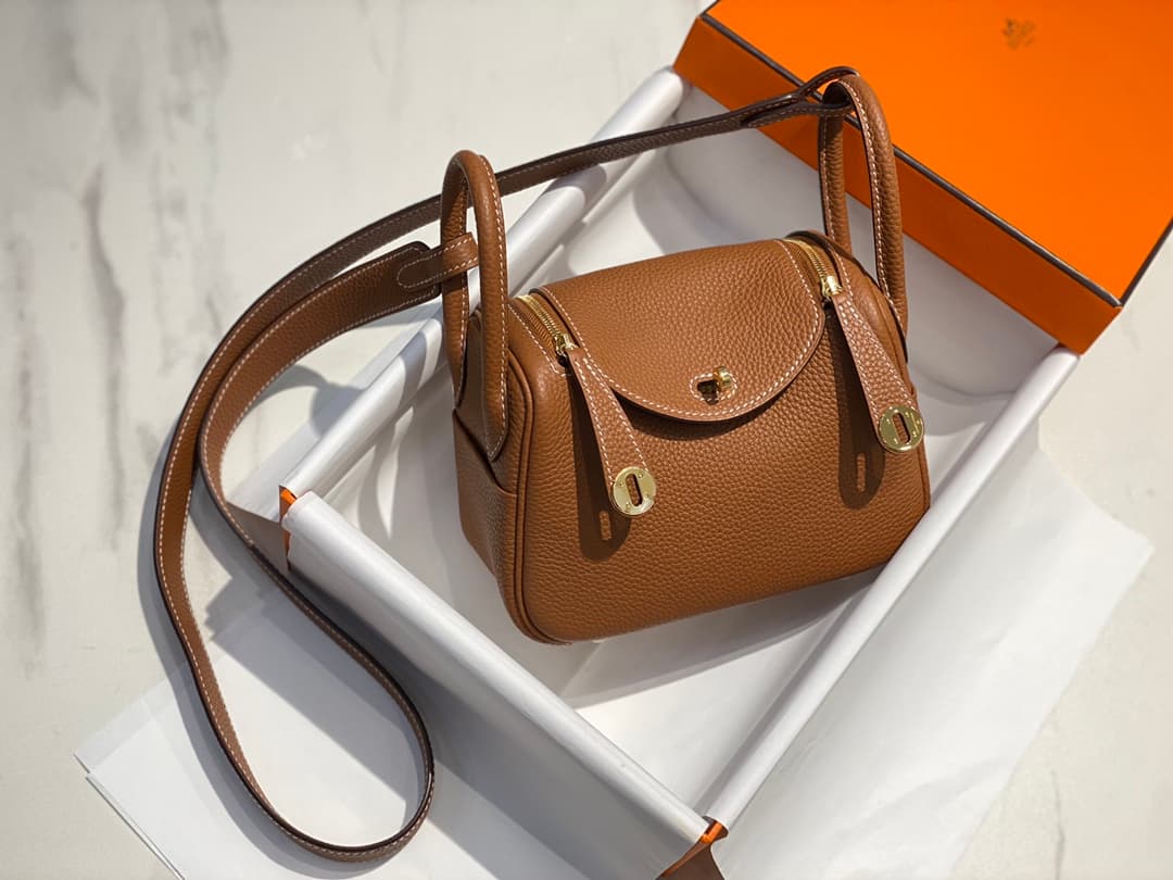 Hermes Lindy Mini Bag Calfskin Leather In Gold High