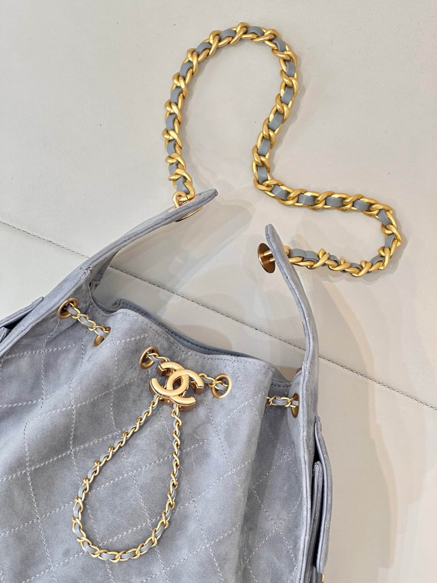 Chanel 25 Small Hobo handbag AS5293 Suede &Gold-tone Metal Grey TOP