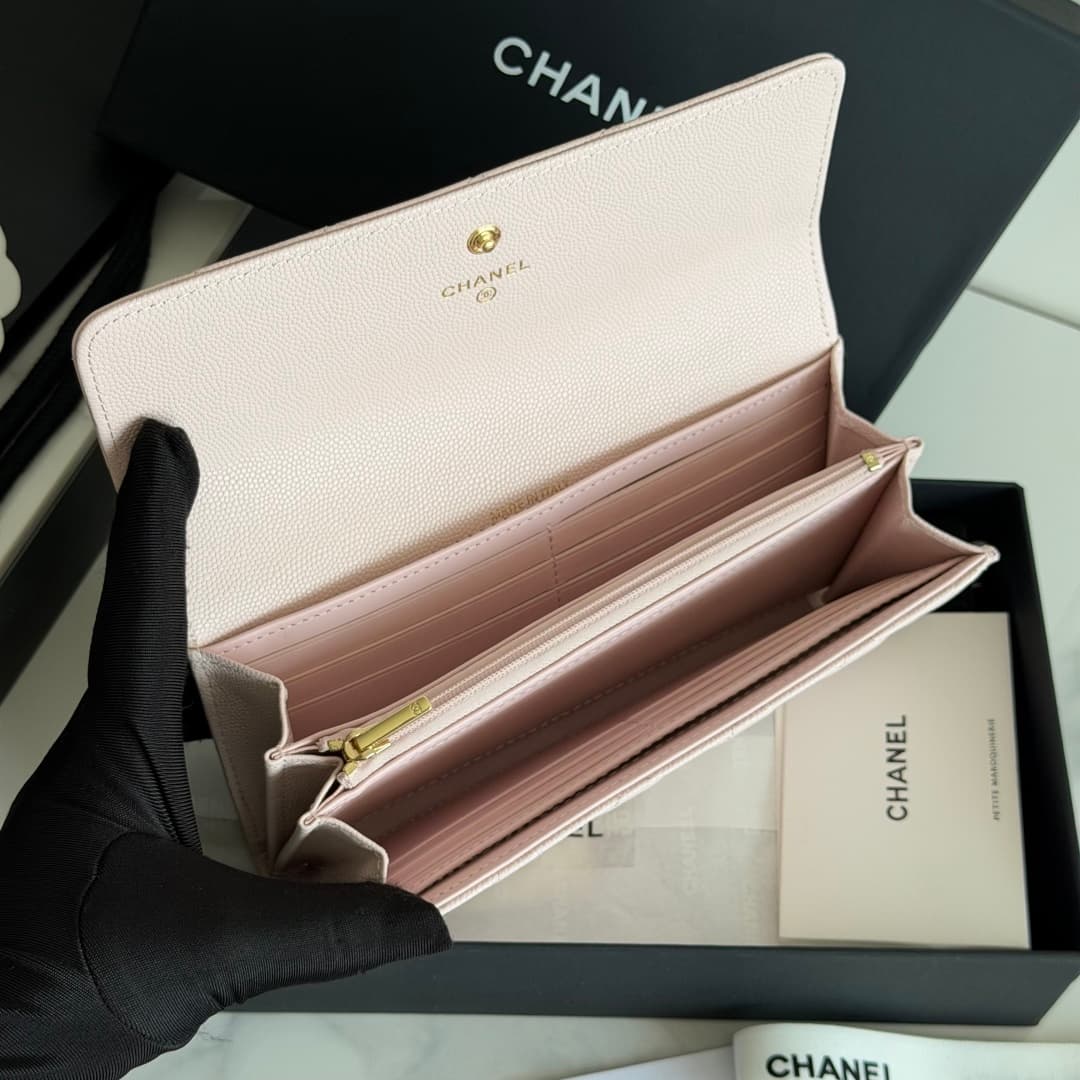 Chanel Wallet Shiny Grained Calfskin Strass & Gold-Tone Metal Pink AP5076 High
