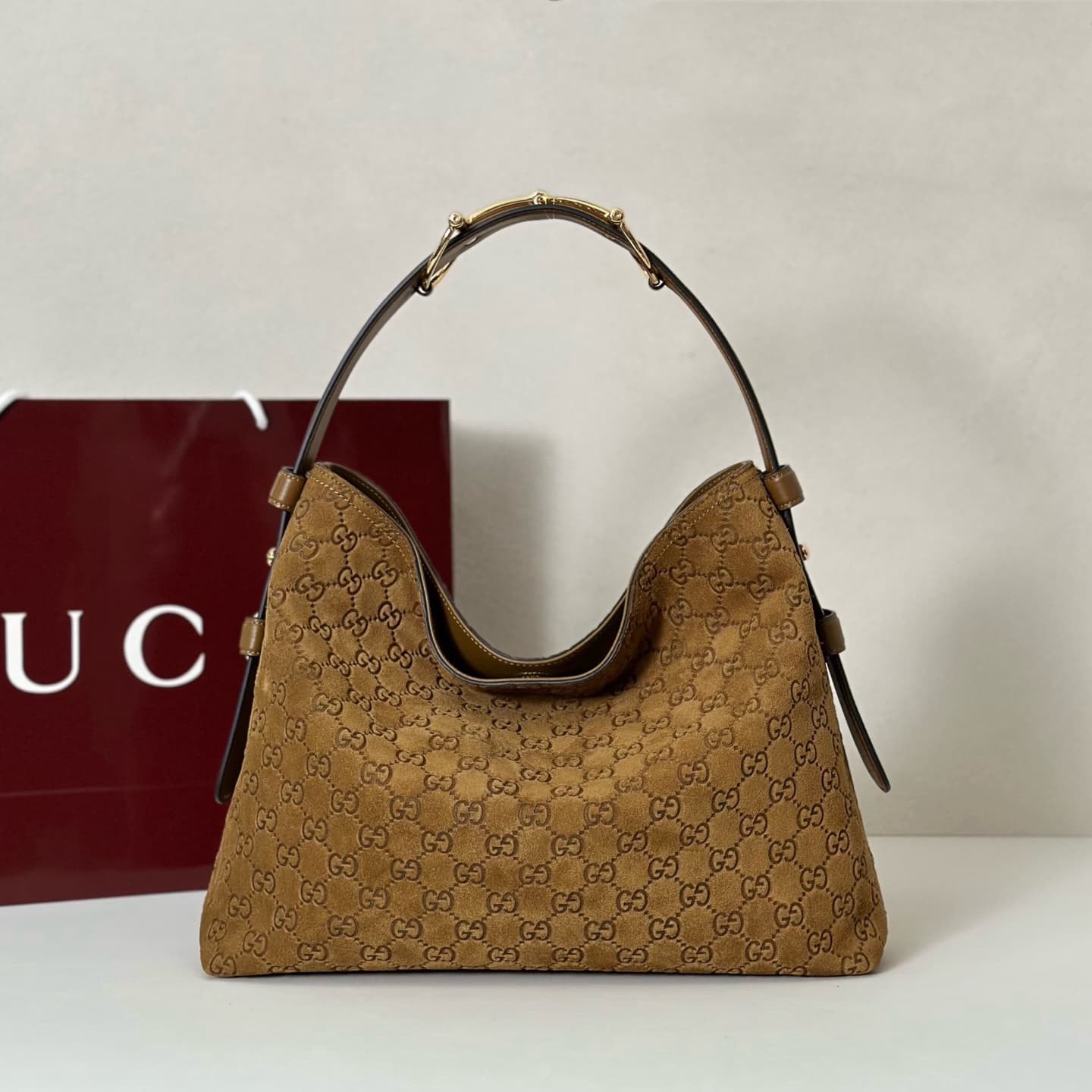 Gucci Beatrix medium tote bag 850926 Brown GG Suede High