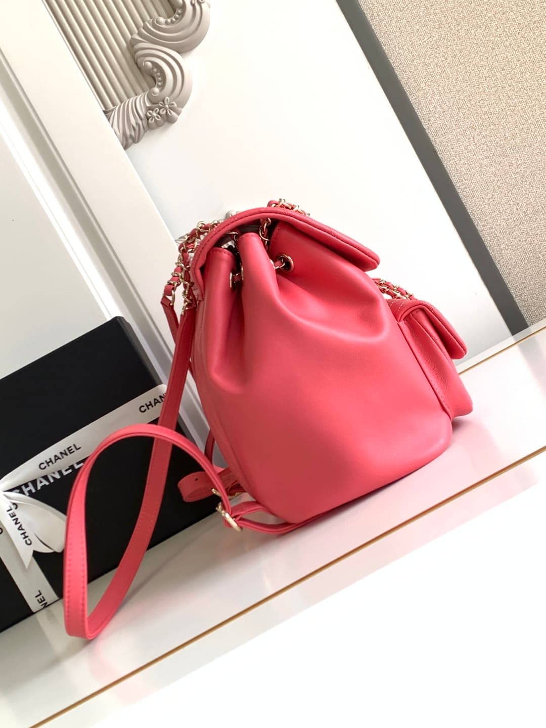 Chanel Medium Quilted Duma Backpack Lambskin AS3618 Rose Red A