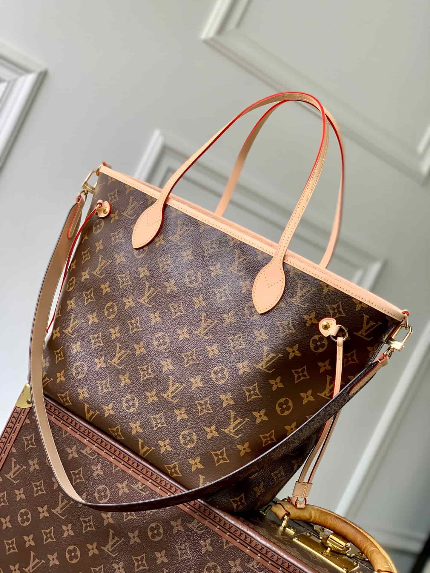 Louis Vuitton  Neverfull Bandoulière Inside Out MM Monogram Sand Cowhide Leather M28407 High