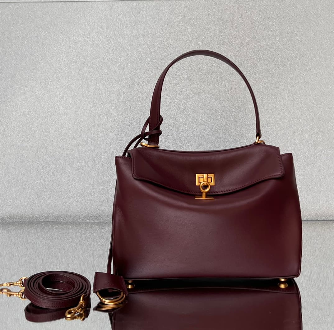 Balenciaga Rodeo Small Bag in Dark Burgundy Leather With Gold-Tone Metal TOP