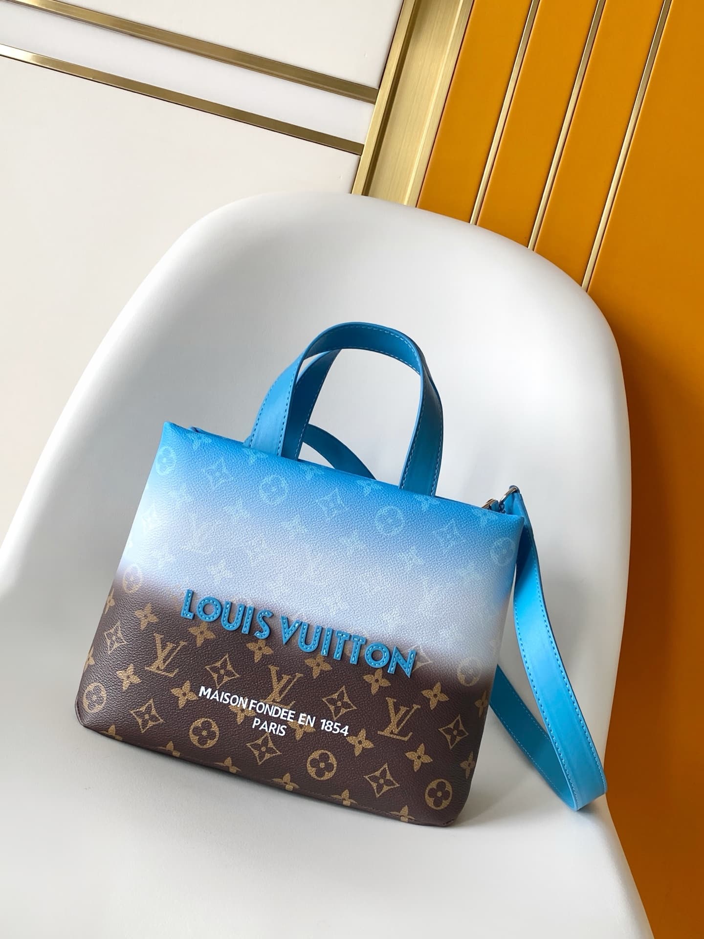 Louis Vuitton Mini Shopper Tote Blue Monogram Pigment coated canvas M28027 High