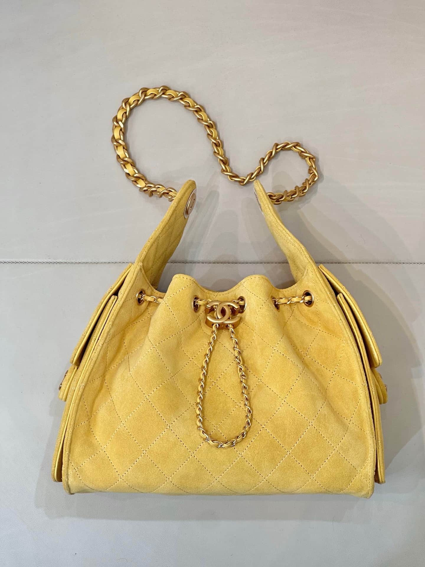 Chanel 25 Small Hobo handbag AS5293 Suede &Gold-tone Metal Yellow TOP