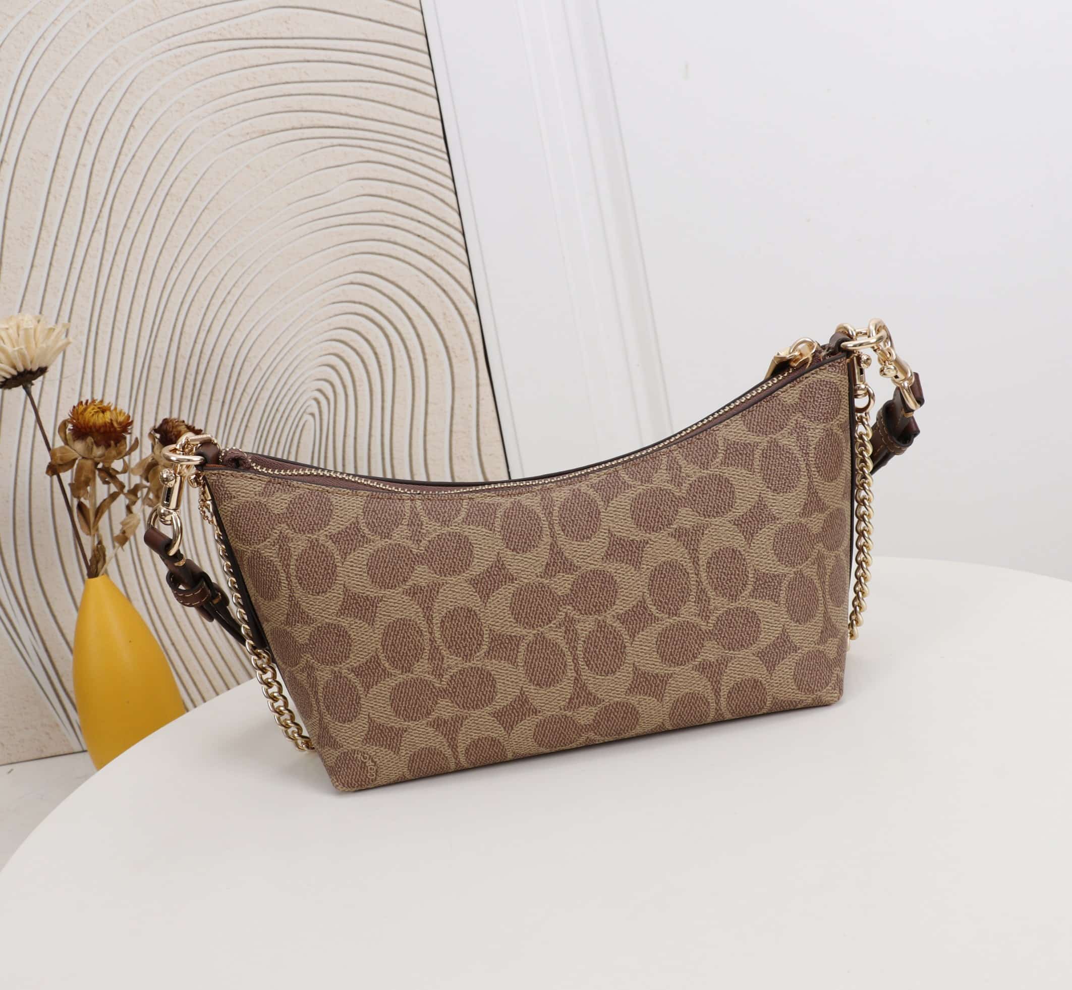 Coach Caitlin Shoulder Bag In Signature Canvas Gold/Tan/Brown High
