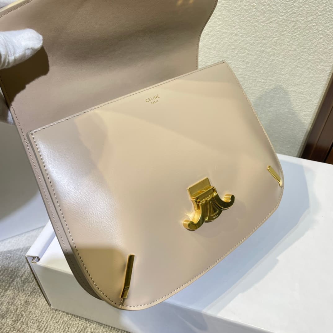 Celine Triomphe Saddle Bag in Beige Shiny Calfskin High