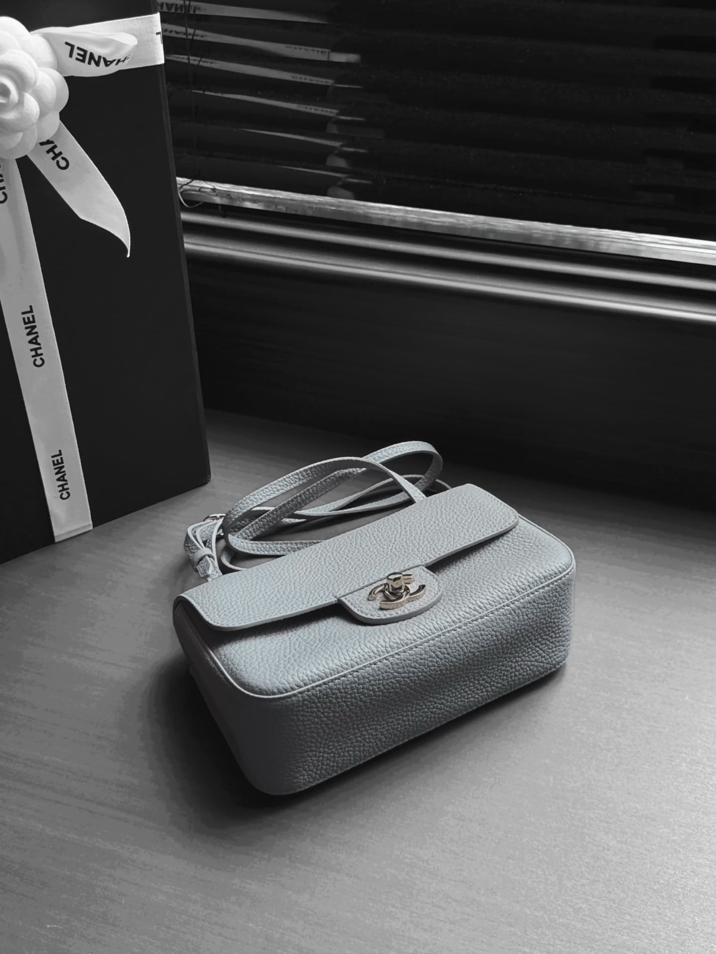 CHANEL Mini flap bag Grained Calfskin&Silver-tone metal Grey AS6573 A