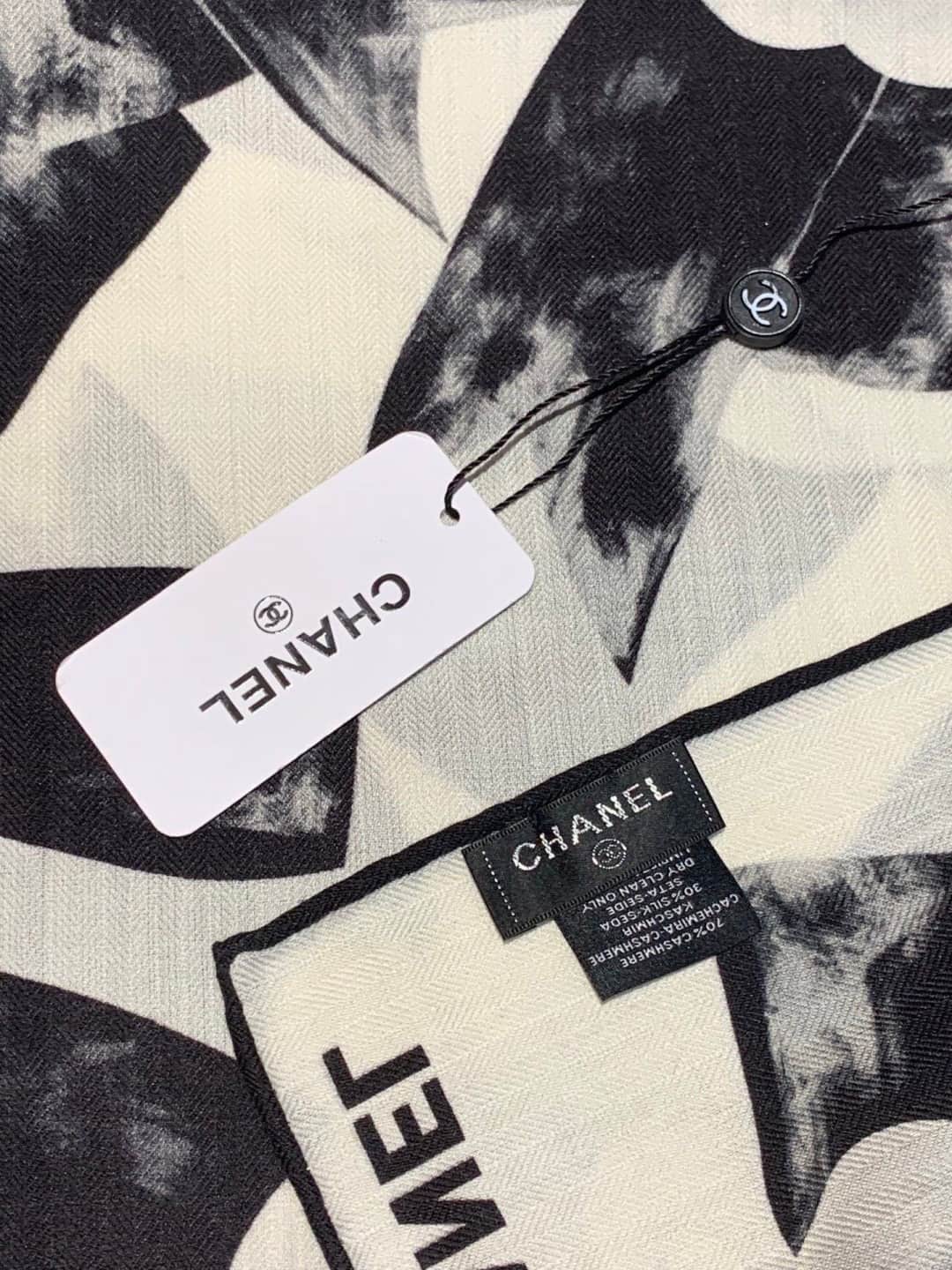 Chanel camellia and ribbon print scarf