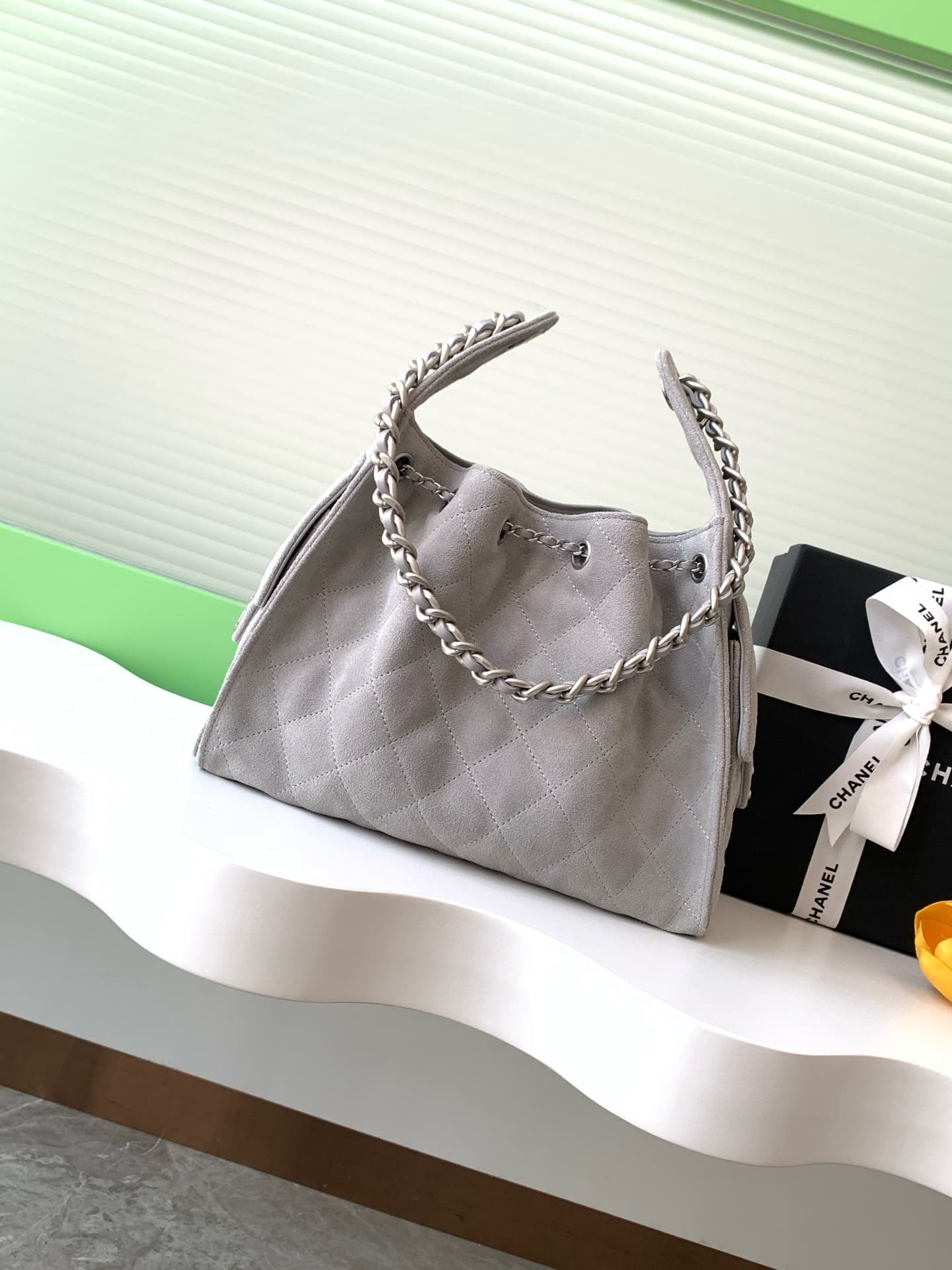 Chanel 25 Small Hobo handbag AS5293 Suede & silver-tone metal Grey A