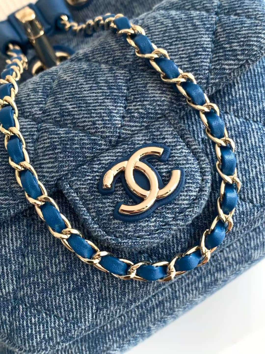Chanel Small Backpack Washed Denim & Gold-Tone Metal Blue AS2908 A