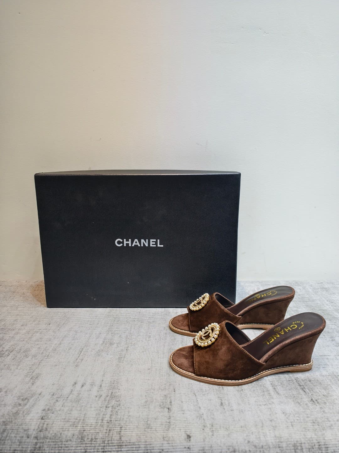 Chanel Suede Wedge Sandal Shoes