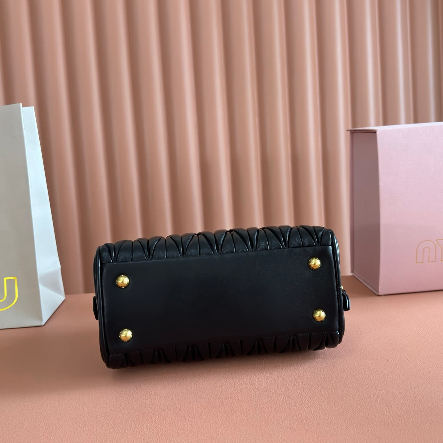 Miu Miu Arcadie Matelassé nappa leather bag Black 5BB191 TOP