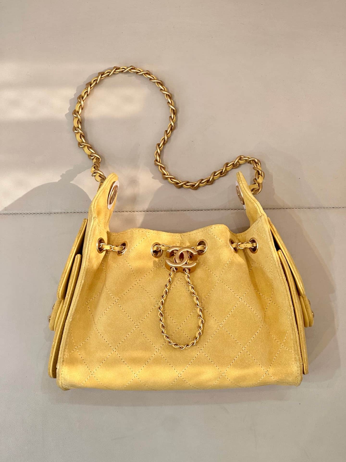 CHANEL 25 Mini Handbag AS5631 Suede &Gold-tone Metal Yellow TOP