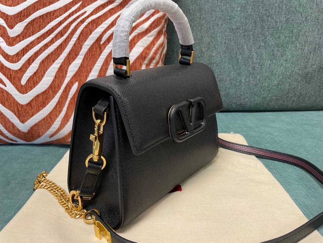 Valentino Mini Vsling Handbag In Black Grainy Calfskin High