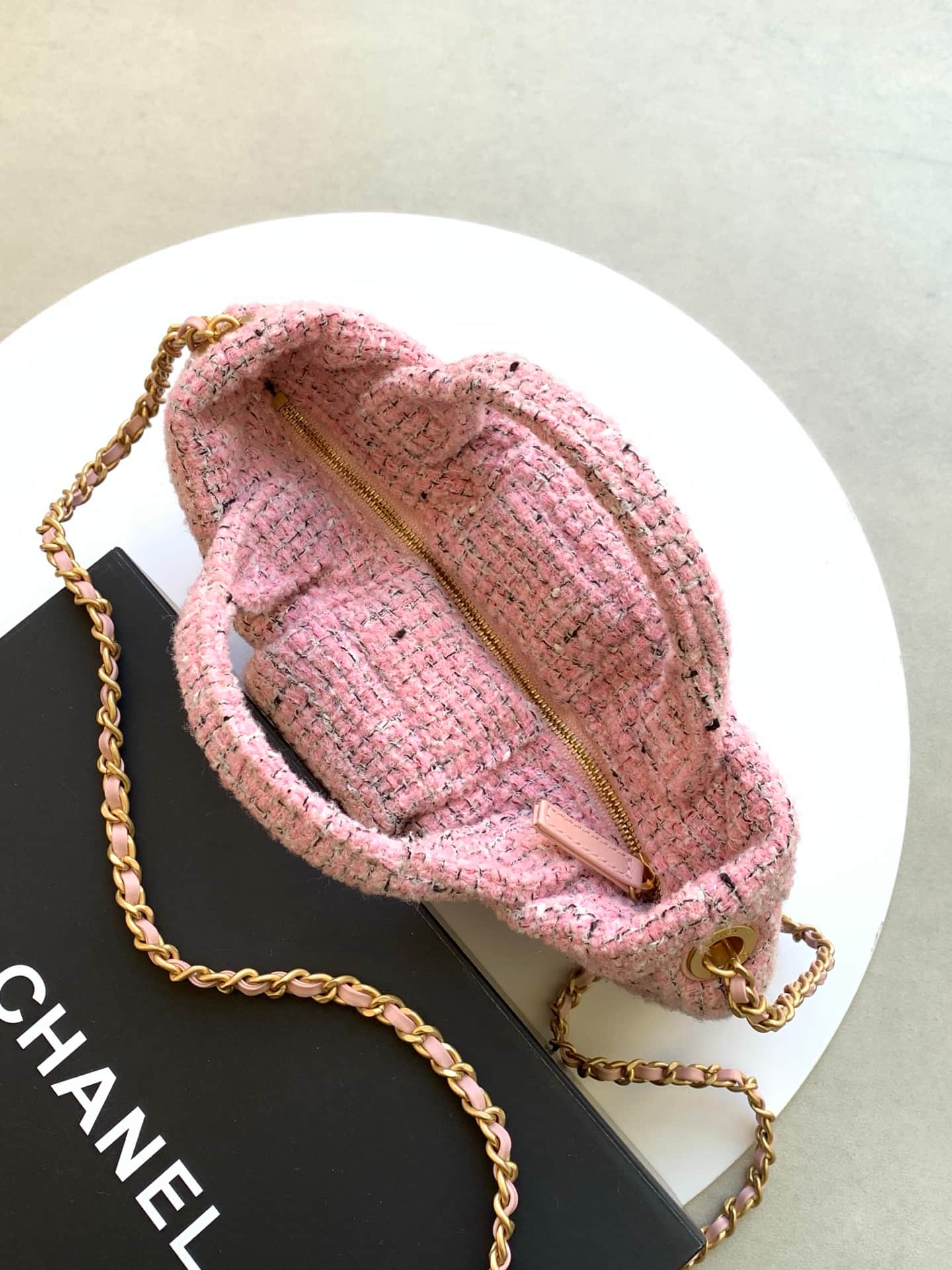 Chanel Mini Bow Bag Tweed & Gold-Tone Metal Pink AS5849 A