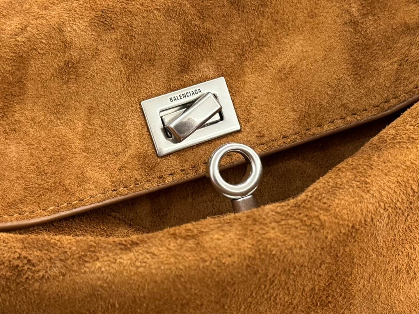 Balenciaga Rodeo Mini Bag in Camel Waxed Suede Calfskin With Silver-Tone Metal TOP