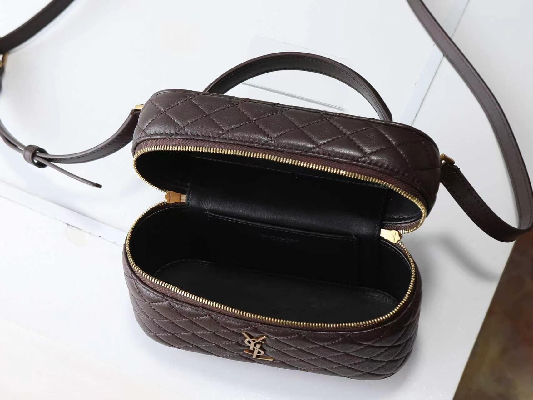 Saint Laurent Gaby Vanity Bag Lambskin Dark Brown 766731 High