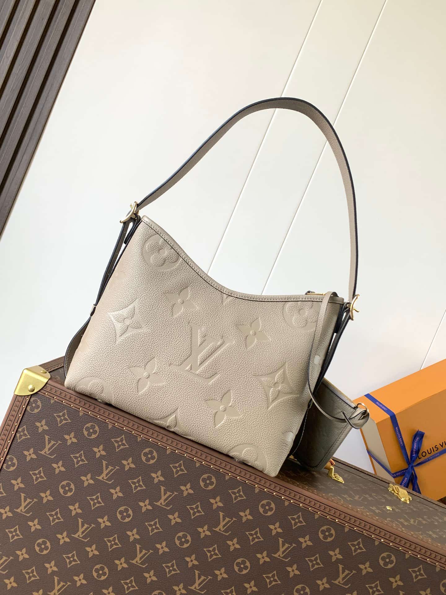 Louis Vuitton CarryAll PM Tourterelle Gray Monogram Empreinte Embossed Leather M46277 High