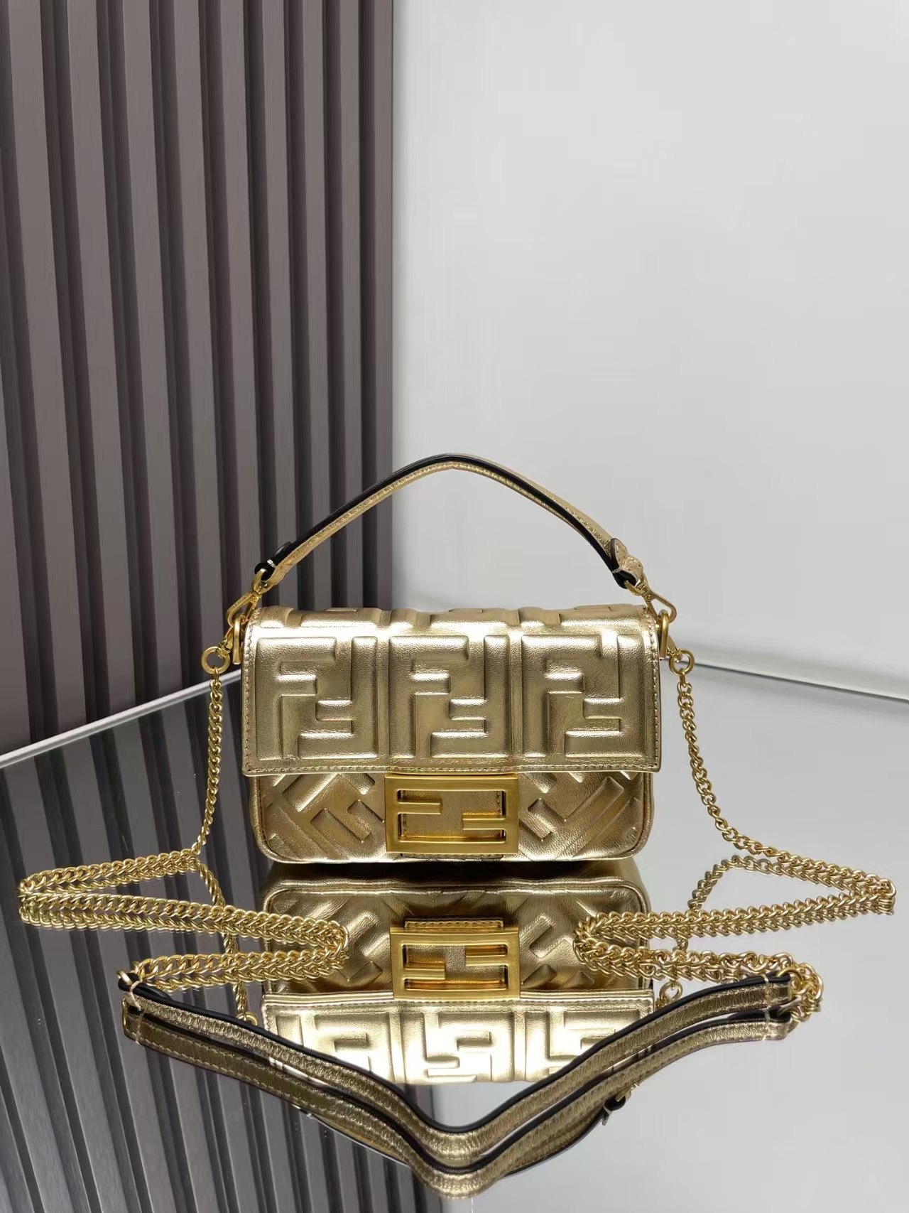 MINI BAGUETTE leather bag gold High