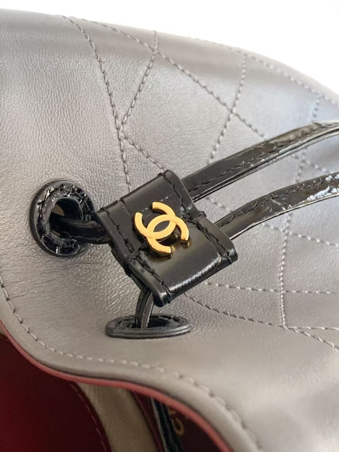 Chanel Small Bucket Bag Calfskin Leather & Gold-Tone Metal Grey AS6537 A