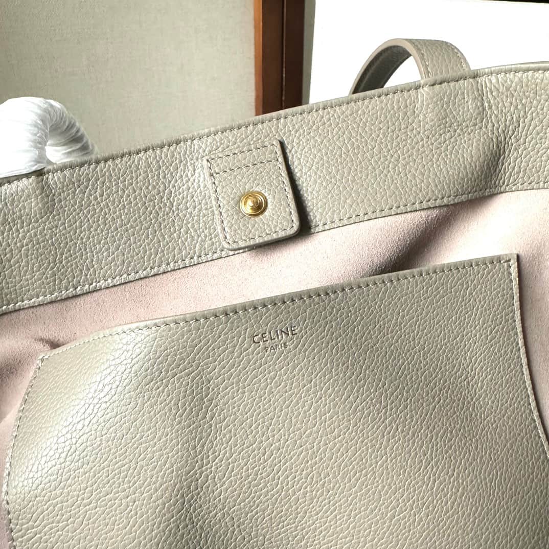 Celine Cabas Anais Tote Bag in Grey Grained Calfskin High