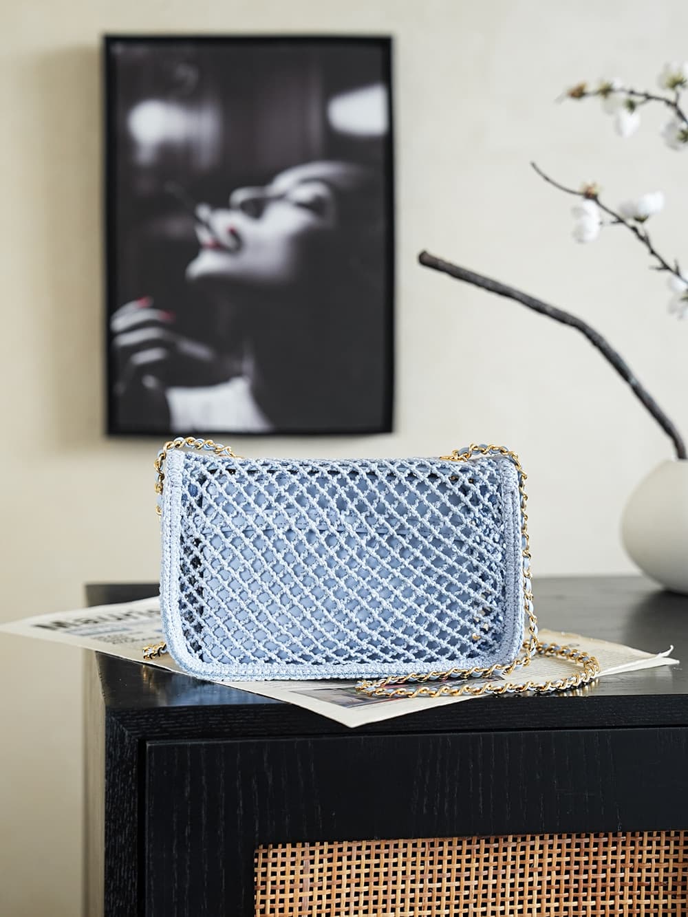 CHANEL Coco Beach Flap Bag Mesh, Strass & Gold-Tone Metal AS6156 Blue A
