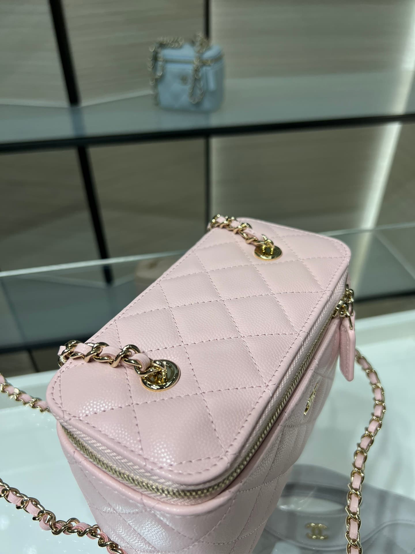Chanel Classic Long Vanity with Chain Grained Calfskin & Gold-Tone Metal Pink AP1341 High