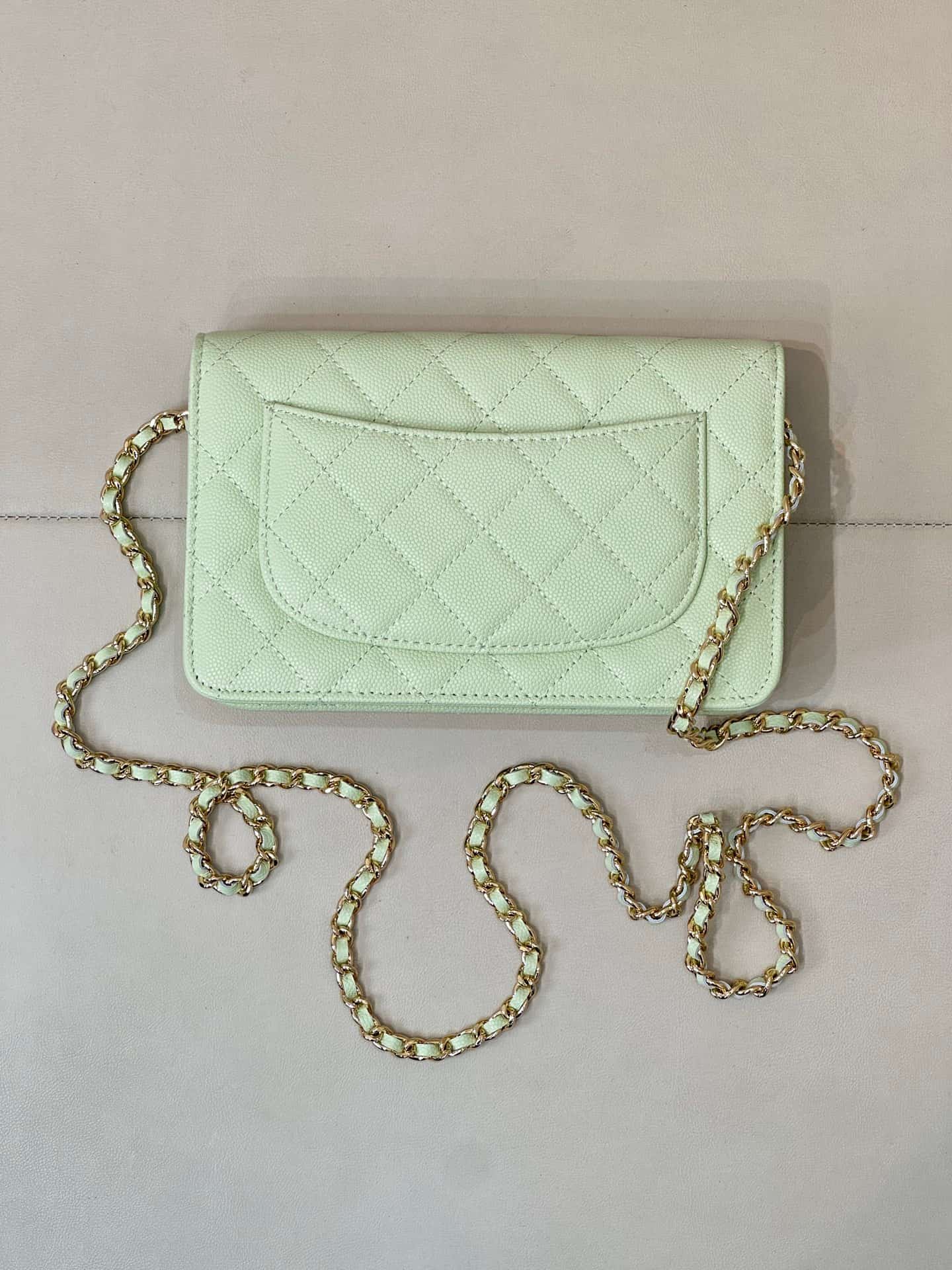 Chanel Wallet on Chain Grained Calfskin& Gold-tone Metal AP0250 Light Green TOP