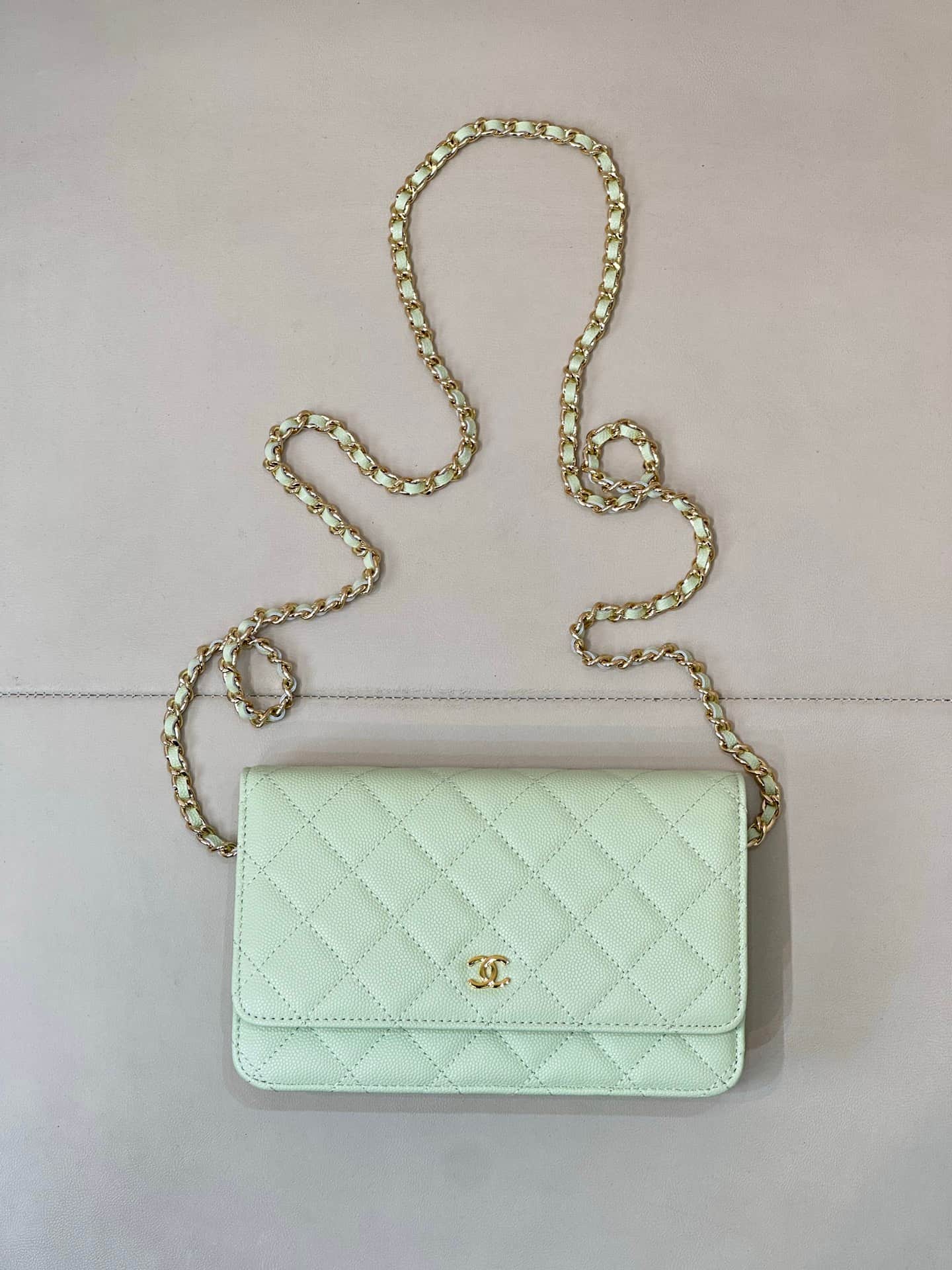 Chanel Wallet on Chain Grained Calfskin& Gold-tone Metal AP0250 Light Green TOP