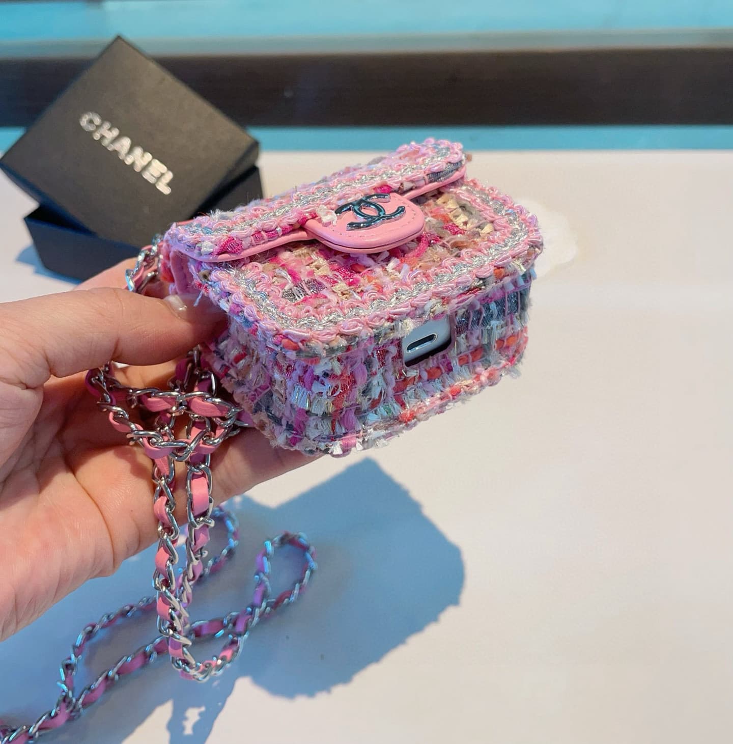 Chanel tweed interwoven chain AirPods cases