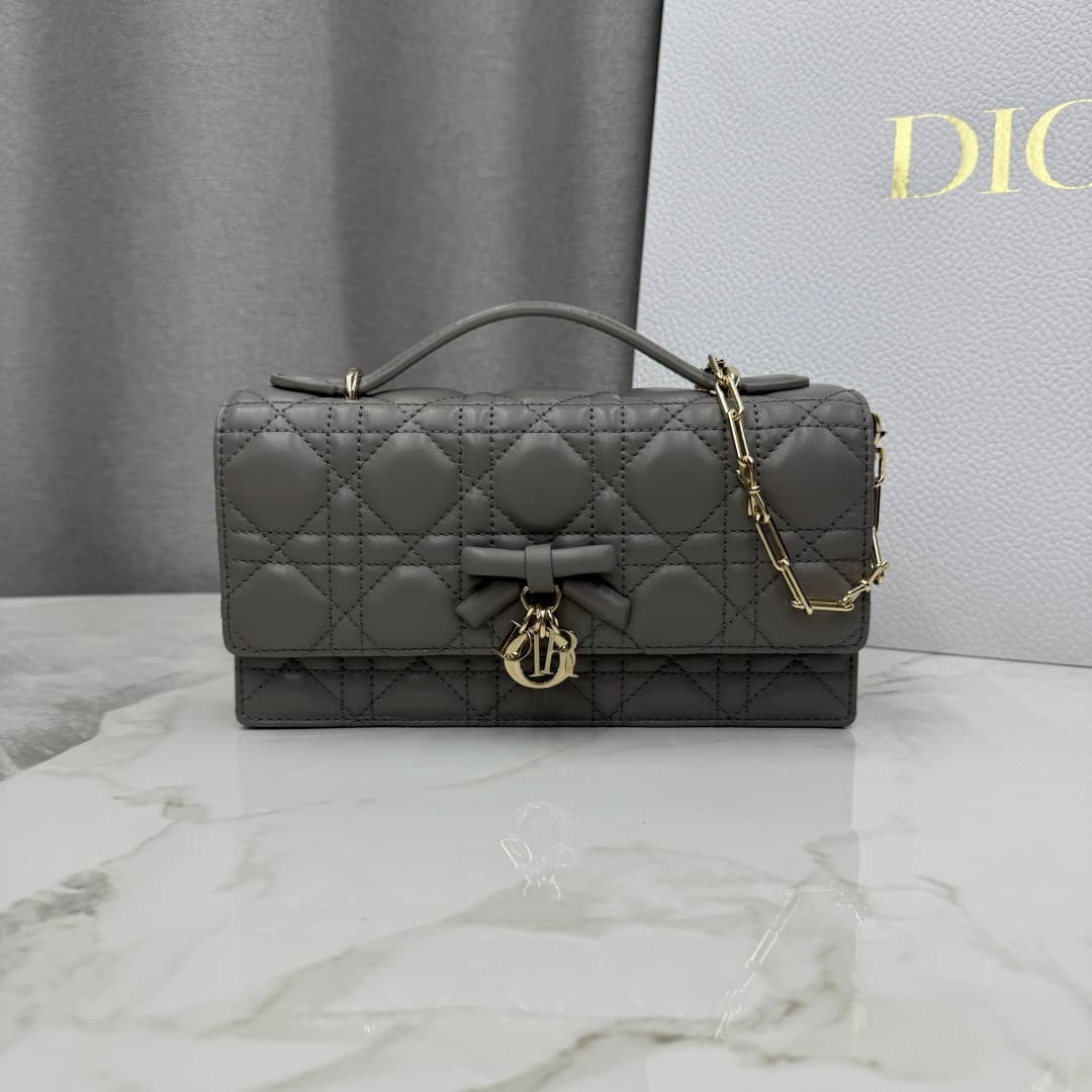 My Dior Mini Bag Trianon Gray Cannage Lambskin With Leather Bow High