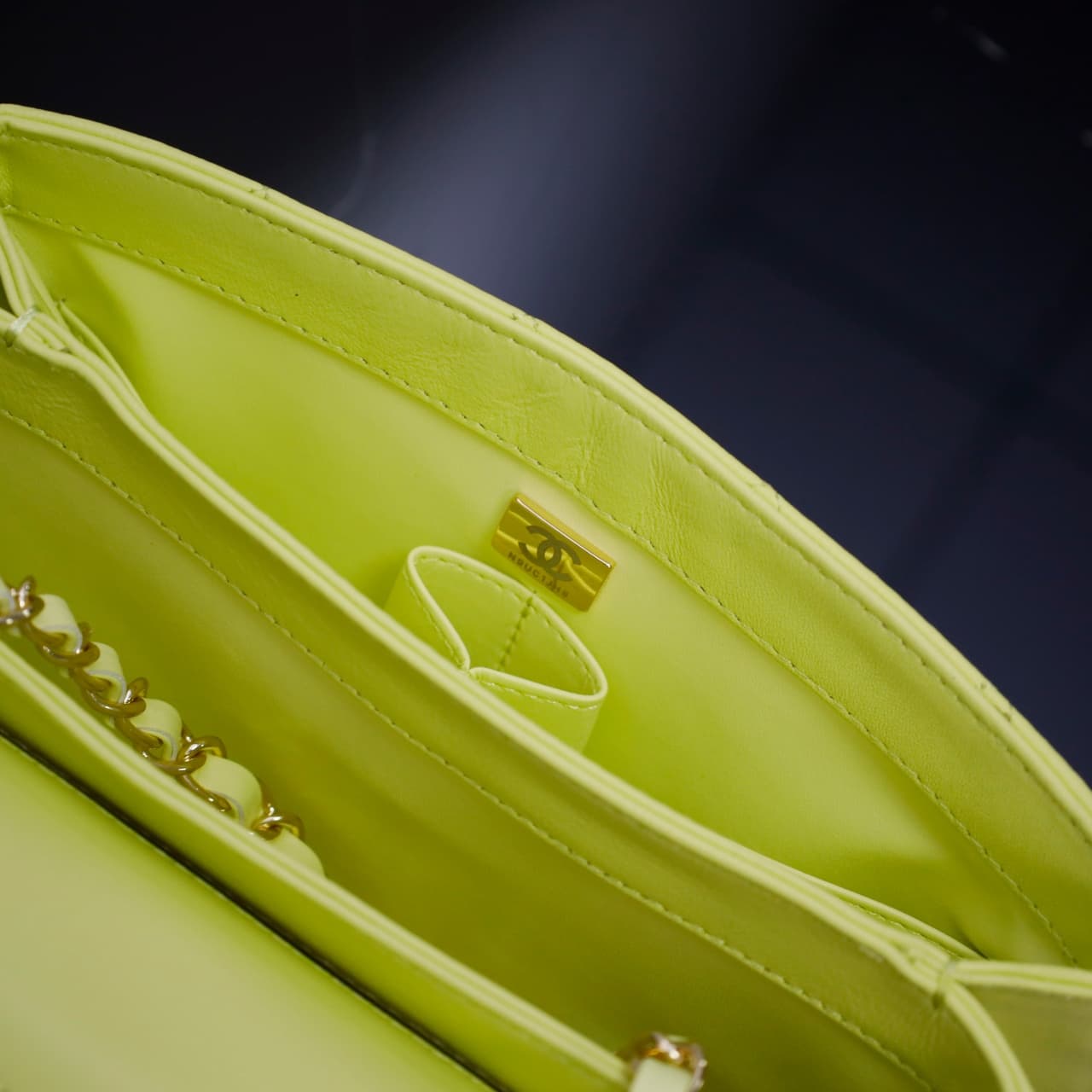 SMALL FLAP BAG WITH TOP HANDLE Lambskin Gold Metal Lemon yellow A
