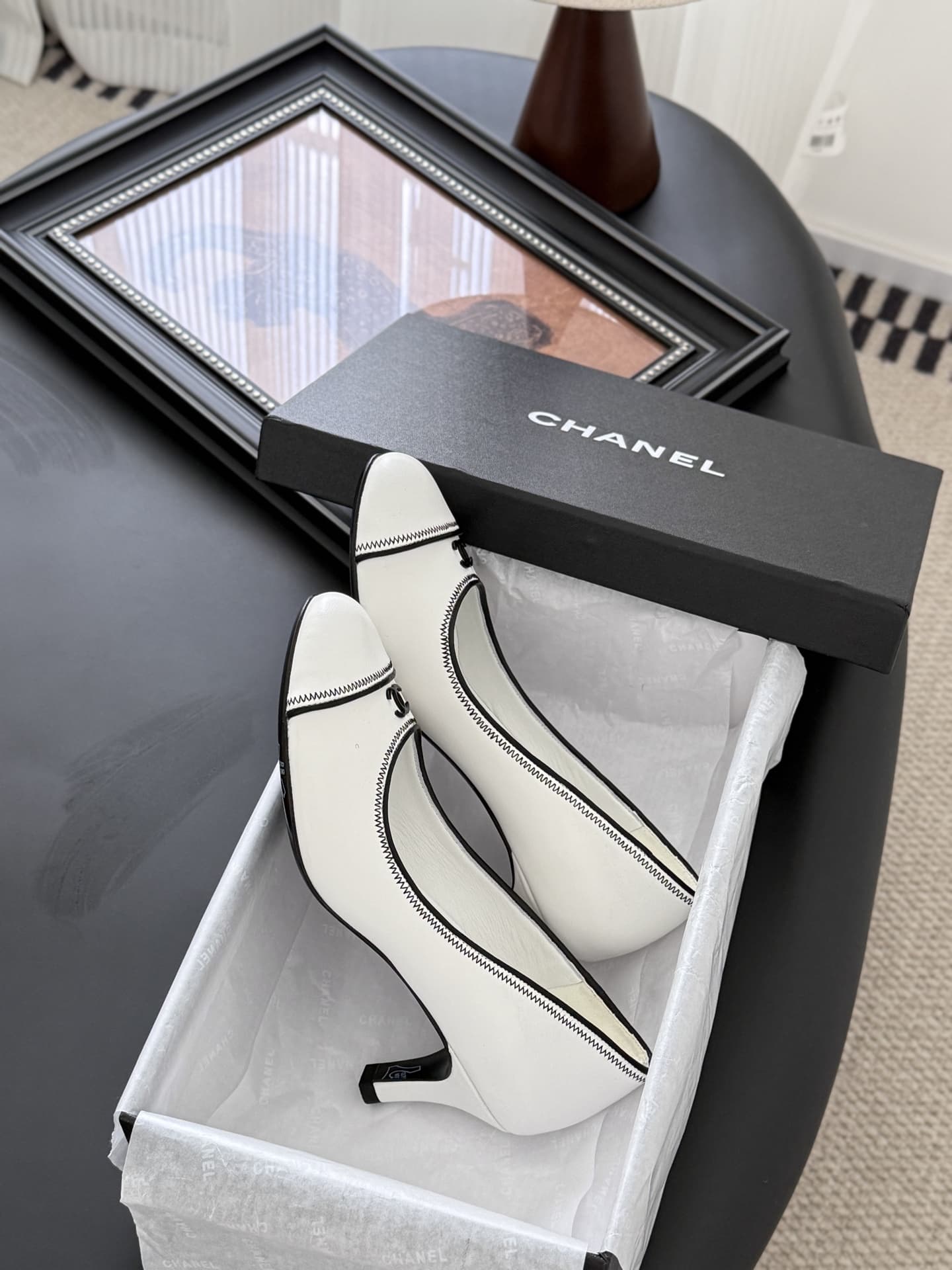 Chanel Lambskin CC Cap Toe Pumps Women