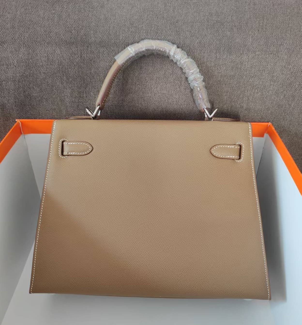 Hermes Kelly 25/28/32cm Sellier Bag Epsom Leather Silver/Gold Metal In Etoupe WAX High