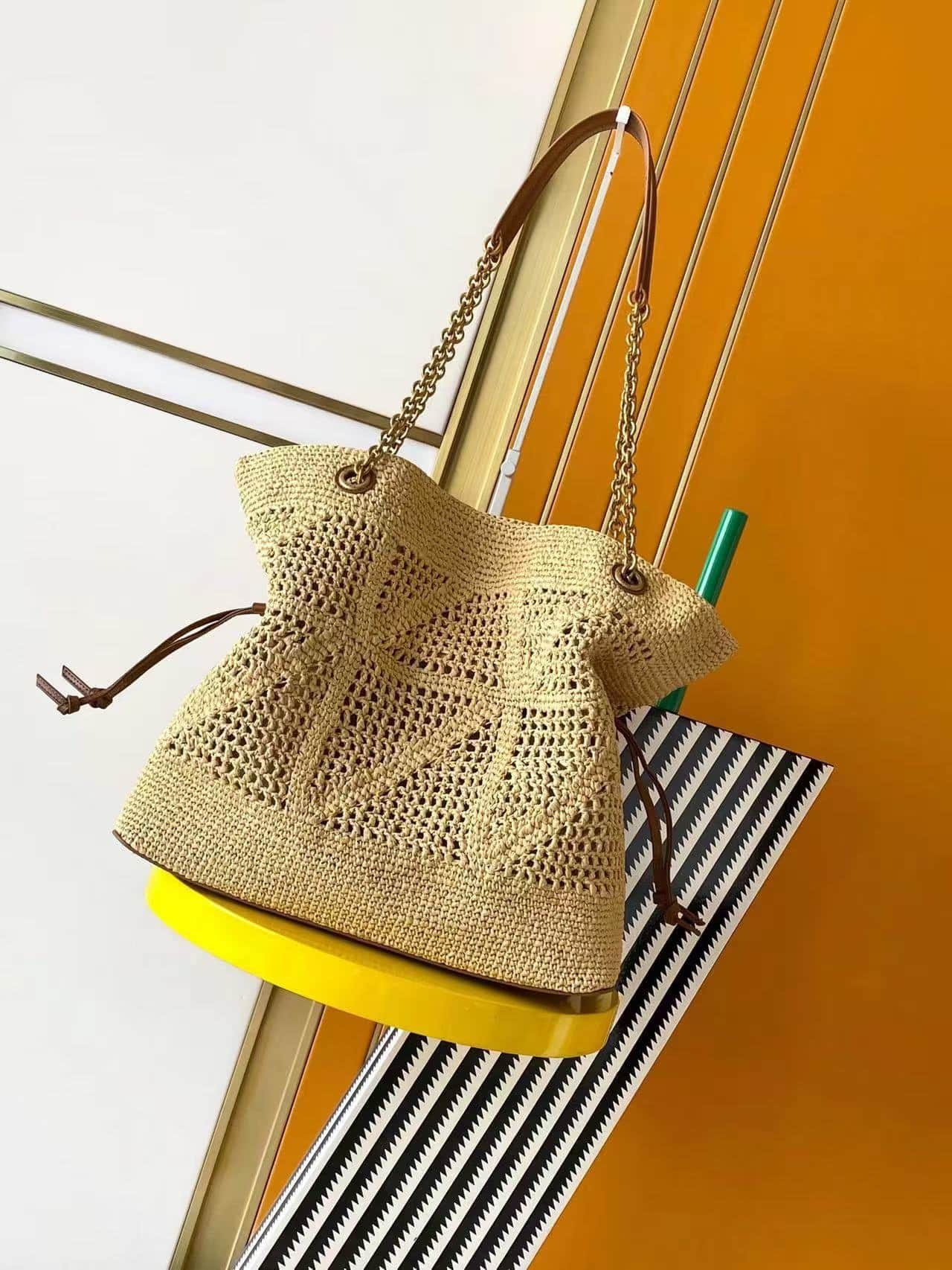 Saint Laurent JAMIE SHOPPING in raffia NATURAL AND BRICK 838876 High