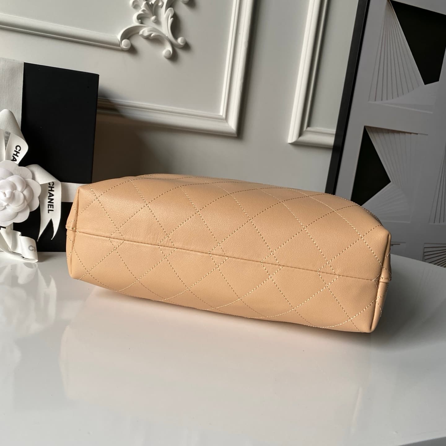 Chanel Hobo Handbag Calfskin & Gold-Tone Metal AS5967 Beige A