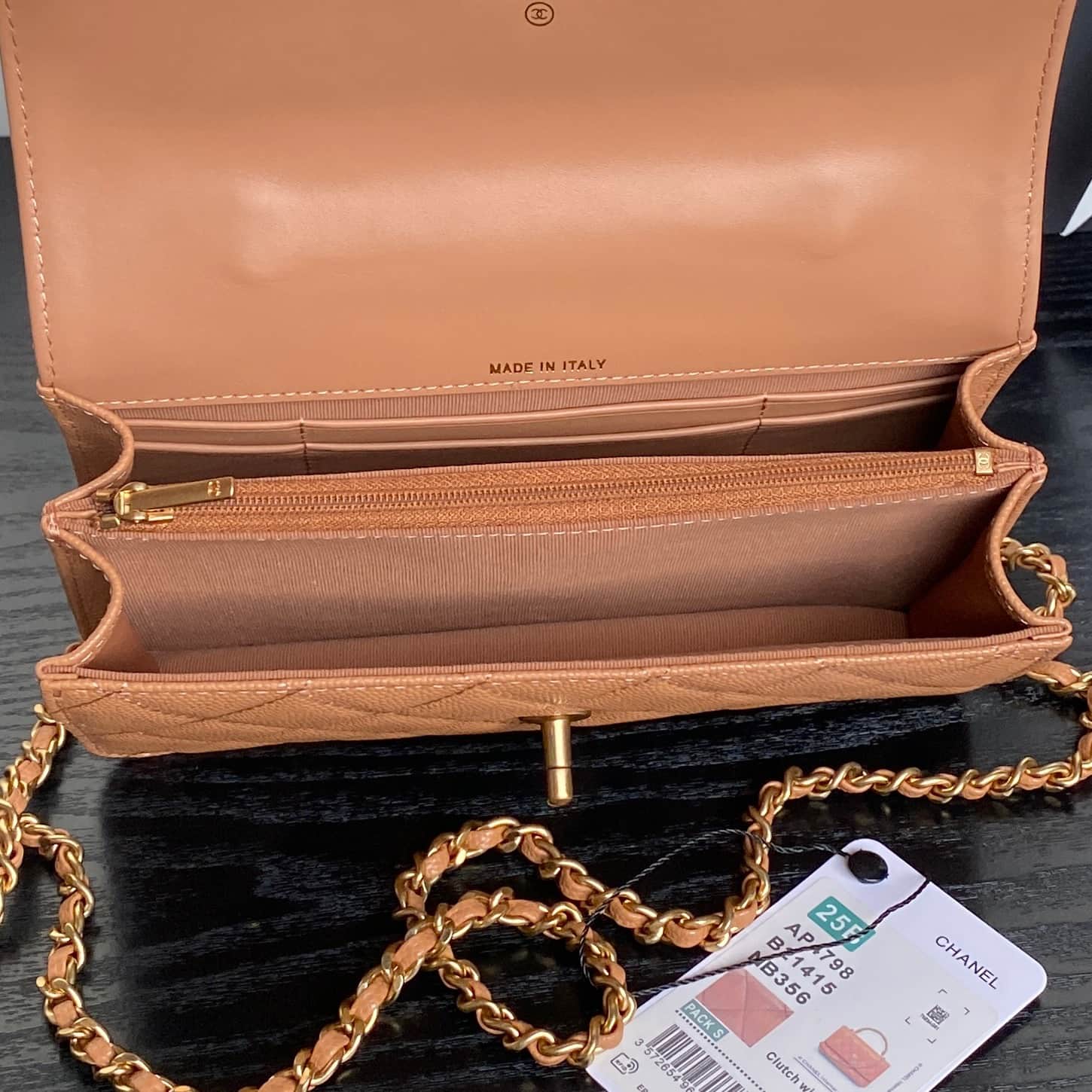 Chanel Mini Flap Bag with Top Handle Grained Shiny Calfskin & Gold-Tone Metal Tan AP4798 A