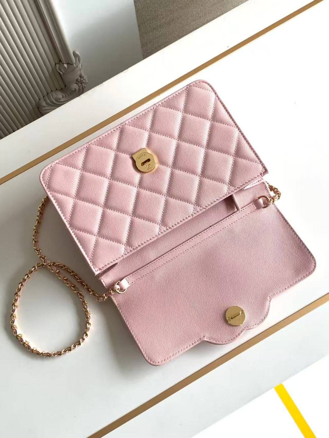 Chanel Wallet on chain Grained Calfskin & Gold-Tone Metal Pink AS6554 A
