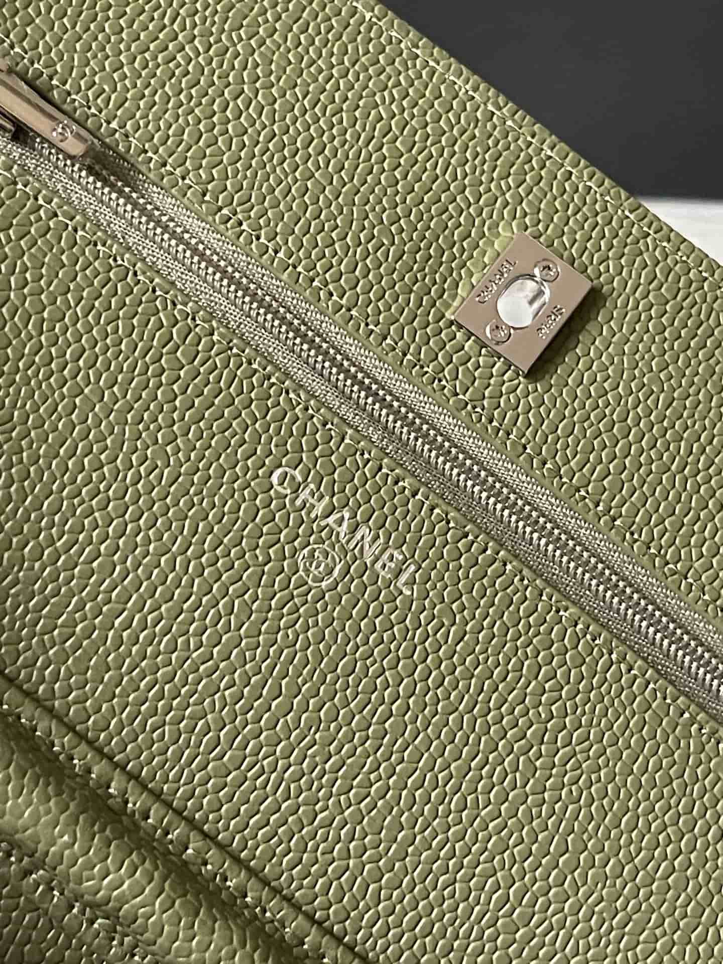 Chanel Classic Wallet on Chain Grained Shiny Calfskin & Silver-Tone Metal AP4241 Dark Green A