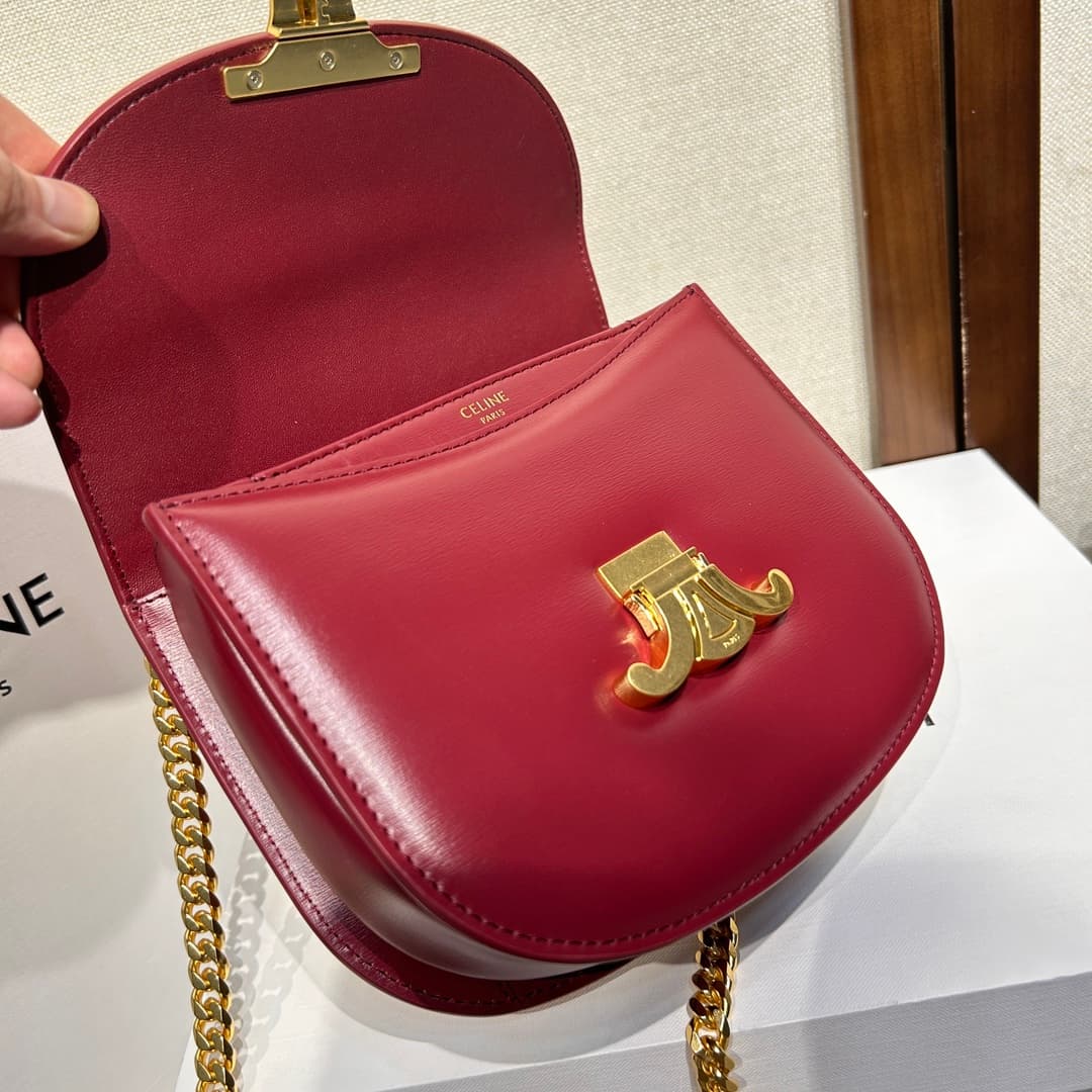 Celine Teen Besace Clea Bag in Shiny Red Calfskin Leather High