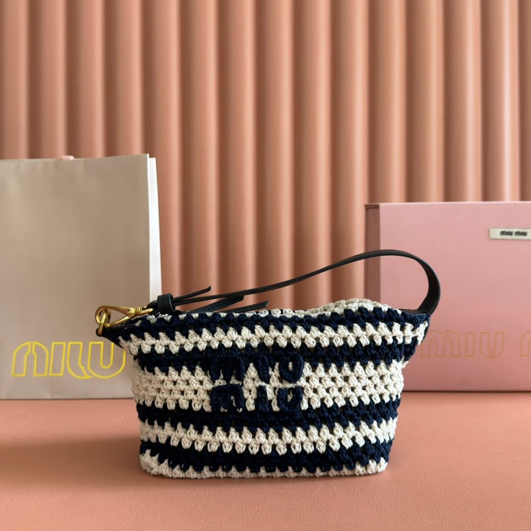 Miu Miu Stripe Crochet Cotton Pouch 5NE841 High