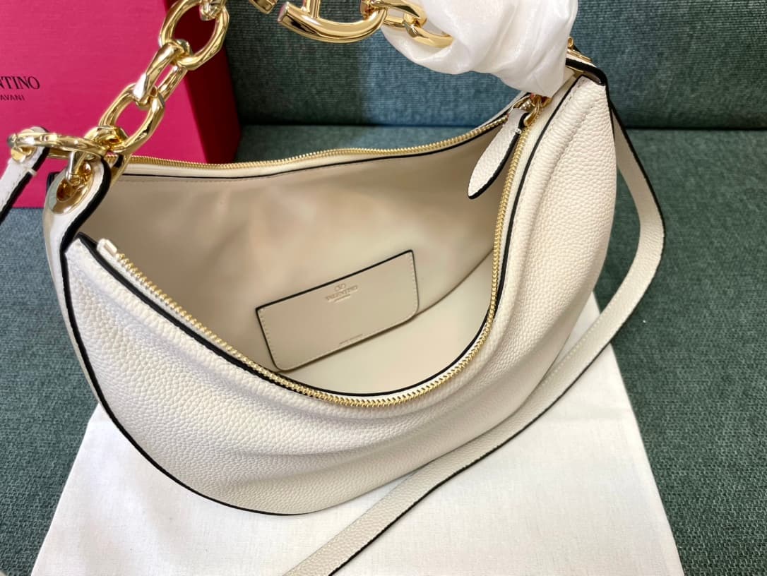 Valentino Garavani VLogo Moon small hobo bag in White grained calfskin High
