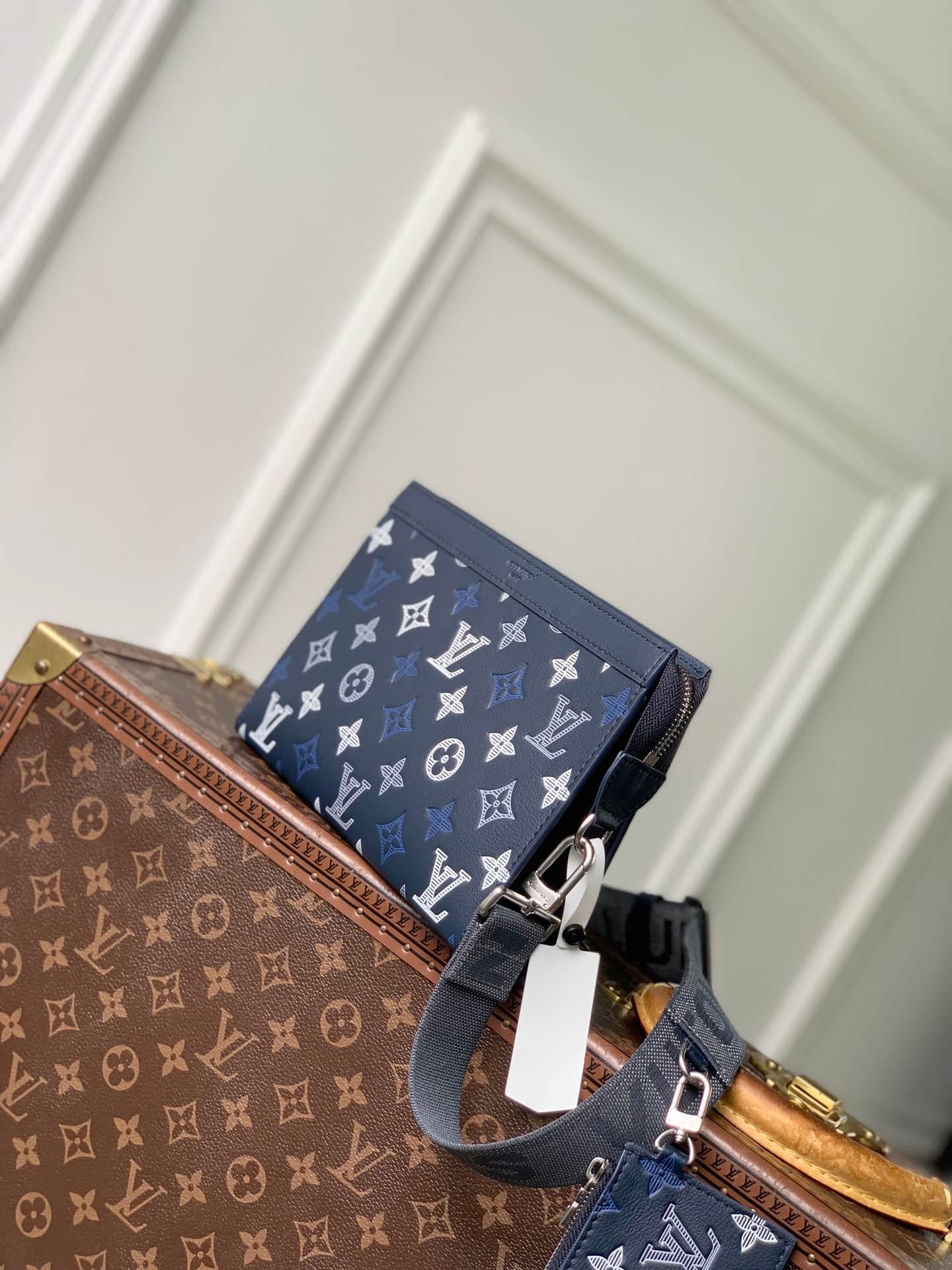 Louis Vuitton Gaston Wearable Wallet Navy Blue Monogram Shadow calfskin leather M28818 High